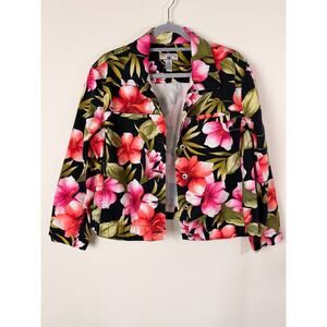 Caribbean Joe Tropical Floral Button Front Jacket Women’s XL Lightweight Summer
